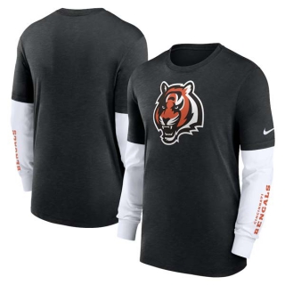 Men's NFL Cincinnati Bengals Nike Heather Black Slub Fashion Long Sleeve T-Shirt