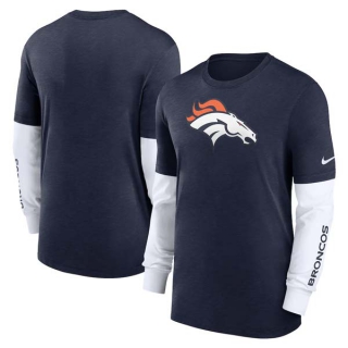 Men's NFL Denver Broncos Nike Heather Navy Slub Fashion Long Sleeve T-Shirt