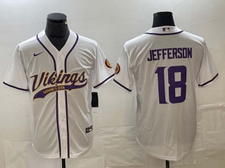 Men's NFL Minnesota Vikings #18 Justin Jefferson Nike White Cool Base Stitched Baseball Jersey