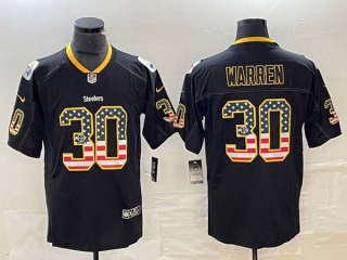 Men's NFL Pittsburgh Steelers #30 Jaylen Warren Black USA Flag Fashion Limited Jersey
