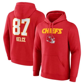 Men's NFL Kansas City Chiefs Travis Kelce #87 Fanatics Branded Red Team Wordmark Player Name & Number Pullover Hoodie