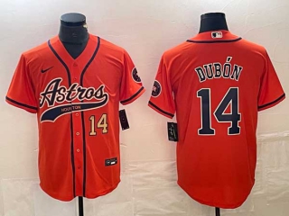 Men's Houston Astros #14 Mauricio Dubon Orange Gold Number With Patch Cool Base Stitched Baseball Jersey