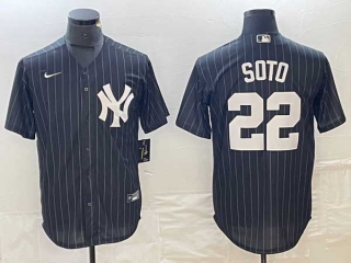 Men's New York Yankees #22 Juan Soto Black Pinstripe Cool Base Stitched Baseball Jersey