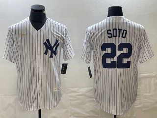 Men's New York Yankees #22 Juan Soto White Big Logo With Patch Cool Base Stitched Baseball Nike Jersey