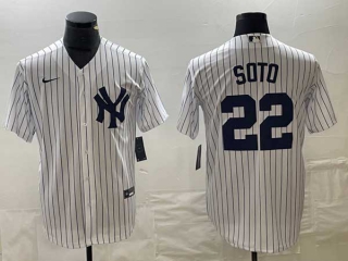 Men's New York Yankees #22 Juan Soto White Big Logo With Patch Cool Base Stitched Baseball Nike Jerseys