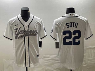 Men's New York Yankees #22 Juan Soto White With Patch Cool Base Stitched Baseball Jersey