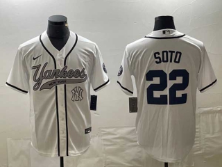 Men's New York Yankees #22 Juan Soto White With Patch Cool Base Stitched Baseball Jerseys