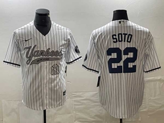 Men's New York Yankees #22 Juan Soto White With Patch Cool Base Stitched Baseball Nike Jerseys