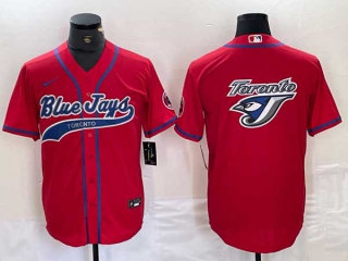 Men's Toronto Blue Jays Blank Red Big Logo Cool Base Stitched Baseball Nike Jersey
