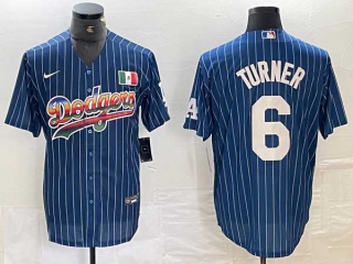 Men's Los Angeles Dodgers #6 Trea Turner Navy Mexico Cool Base With Patch Stitched Baseball Jersey