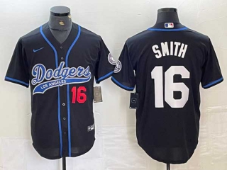 Men's Los Angeles Dodgers #16 Will Smith Number Black With Patch Cool Base Stitched Baseball Jersey