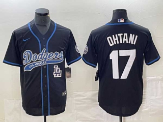 Men's Los Angeles Dodgers #17 Shohei Ohtani Black LA Stitched Cool Base NFL Nike Jerseys