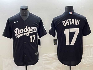 Men's Los Angeles Dodgers #17 Shohei Ohtani Black White Number Stitched Cool Base NFL Nike Jersey