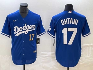 Men's Los Angeles Dodgers #17 Shohei Ohtani Blue Gold Number Stitched Cool Base NFL Nike Jersey