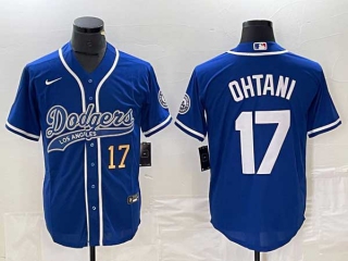 Men's Los Angeles Dodgers #17 Shohei Ohtani Blue Gold Number Stitched Cool Base NFL Nike Jerseys