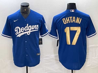 Men's Los Angeles Dodgers #17 Shohei Ohtani Blue Gold Stitched Cool Base NFL Nike Jersey