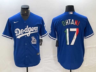 Men's Los Angeles Dodgers #17 Shohei Ohtani Blue LA Mexico Cool Base Stitched Jersey