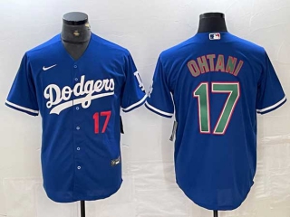 Men's Los Angeles Dodgers #17 Shohei Ohtani Blue Red Green Number Stitched Cool Base NFL Nike Jersey