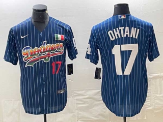 Men's Los Angeles Dodgers #17 Shohei Ohtani Navy Red Number Mexico Cool Base With Patch Stitched Baseball Jerseys