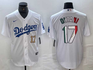 Men's Los Angeles Dodgers #17 Shohei Ohtani White Gold Number Mexico Cool Base Stitched Jersey