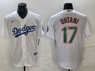 Men's Los Angeles Dodgers #17 Shohei Ohtani White Green Number Stitched Cool Base NFL Nike Jerseys