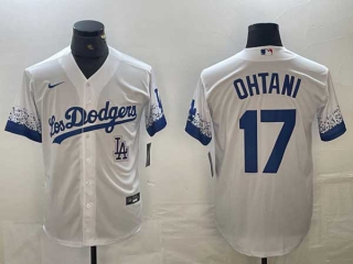 Men's Los Angeles Dodgers #17 Shohei Ohtani White LA 2021 City Connect Cool Base Stitched Jersey