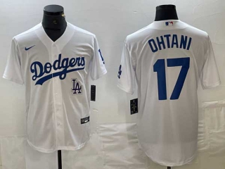 Men's Los Angeles Dodgers #17 Shohei Ohtani White LA Blue Number Stitched Cool Base NFL Nike Jerseys (2)