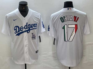 Men's Los Angeles Dodgers #17 Shohei Ohtani White LA Mexico Cool Base Stitched Jersey