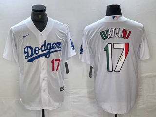 Men's Los Angeles Dodgers #17 Shohei Ohtani White Red Number Mexico Cool Base Stitched Jersey