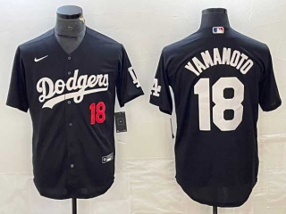 Men's Los Angeles Dodgers #18 Yoshinobu Yamamoto Black Red Number Stitched Cool Base NFL Nike Jersey
