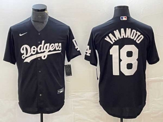 Men's Los Angeles Dodgers #18 Yoshinobu Yamamoto Black Stitched Cool Base NFL Nike Jersey