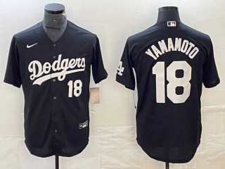 Men's Los Angeles Dodgers #18 Yoshinobu Yamamoto Black White Number Stitched Cool Base NFL Nike Jersey