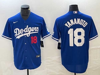 Men's Los Angeles Dodgers #18 Yoshinobu Yamamoto Blue Red Number Stitched Cool Base NFL Nike Jersey