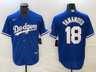 Men's Los Angeles Dodgers #18 Yoshinobu Yamamoto Blue Stitched Cool Base NFL Nike Jersey