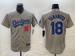 Men's Los Angeles Dodgers #18 Yoshinobu Yamamoto Gray Red Number Stitched Cool Base NFL Nike Jersey