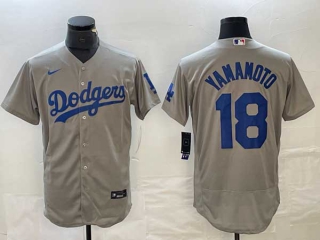 Men's Los Angeles Dodgers #18 Yoshinobu Yamamoto Gray Stitched Cool Base NFL Nike Jersey
