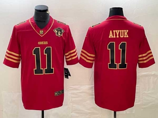 Men's San Francisco 49ers #11 Brandon Aiyuk Red 75th Patch Golden Edition Stitched Nike Limited Jersey