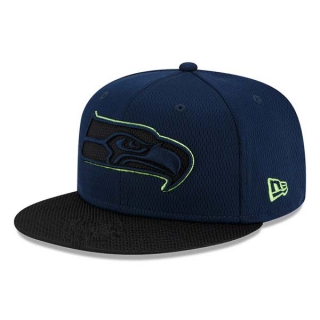 NFL Seattle Seahawks New Era Navy Black 2021 NFL Sideline Road 9FIFTY Snapback Adjustable Hat 2025