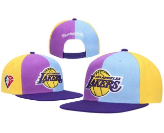 NBA Los Angeles Lakers Mitchell & Ness Light Blue Purple Yellow Pinwheel 75th Anniversary Snapback Hat 8062