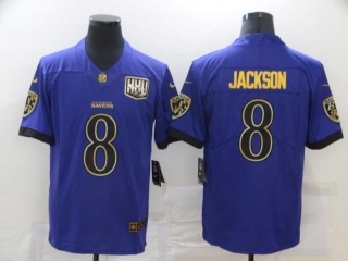 Men's Baltimore Ravens #8 Lamar Jackson Purple Gold Vapor Untouchable Limited Jersey
