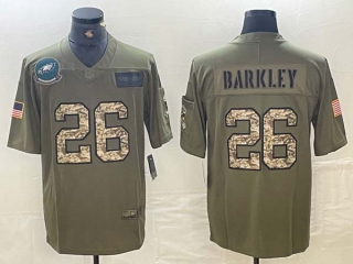 Men's NFL Philadelphia Eagles #26 Saquon Barkley Olive Camo Salute To Service Stitched Nike Limited Jersey