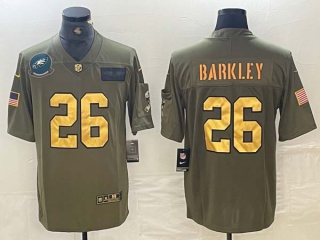 Men's NFL Philadelphia Eagles #26 Saquon Barkley Olive Gold Salute To Service Stitched Nike Limited Jersey