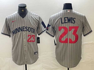 Men's MLB Minnesota Twins #23 Royce Lewis Number 2023 Grey Home Team Cool Base Stitched Jerseys