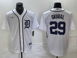 Men's MLB Detroit Tigers #29 Tarik Skubal Nike White Cool Base Stitched Baseball Jersey