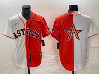 Men's MLB Houston Astros Blank Orange White Split Stitched Baseball Jerseys