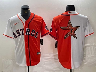 Men's MLB Houston Astros Blank Team Logo Orange White Split Stitched Baseball Jersey