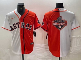Men's MLB Houston Astros Blank World Series Champions 2022 Orange White Split Stitched Baseball Jersey