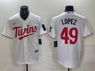 Men's MLB Minnesota Twins #49 Pablo López Nike White Cool Base Stitched Baseball Jersey