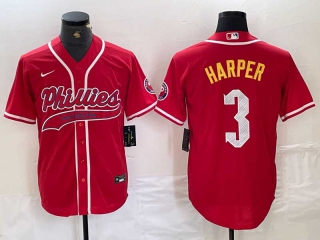 Men's MLB Philadelphia Phillies #3 Bryce Harper Red Cool Base Stitched Baseball Jersey