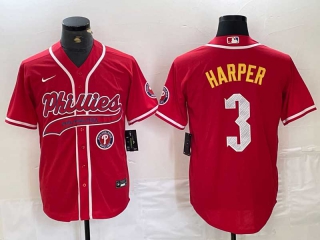 Men's MLB Philadelphia Phillies #3 Bryce Harper Red Cool Base Stitched Baseball Jerseys